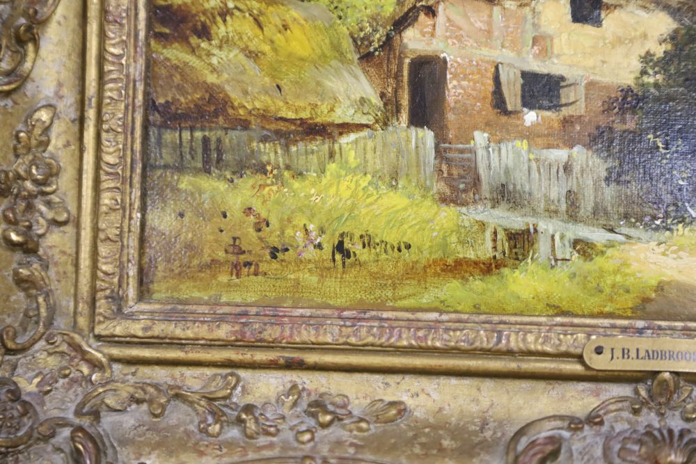 John Benney Ladbrooke (1803-1874), oil on canvas, A Norfolk Cottage, monogrammed and dated 1878, 20 x 30cm
